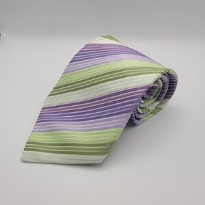Giorgio Armani Silk Jacquard Stripe Tie Purple Green Handmade‎ Italy Classic